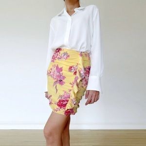 NEW Mango MNG Floral Ruched Ruffle Skirt